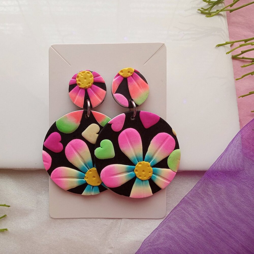 Handmade Floral Earrings⎟ Polymer Clay Earrings⎟ Statement Earrings⎟ Festival